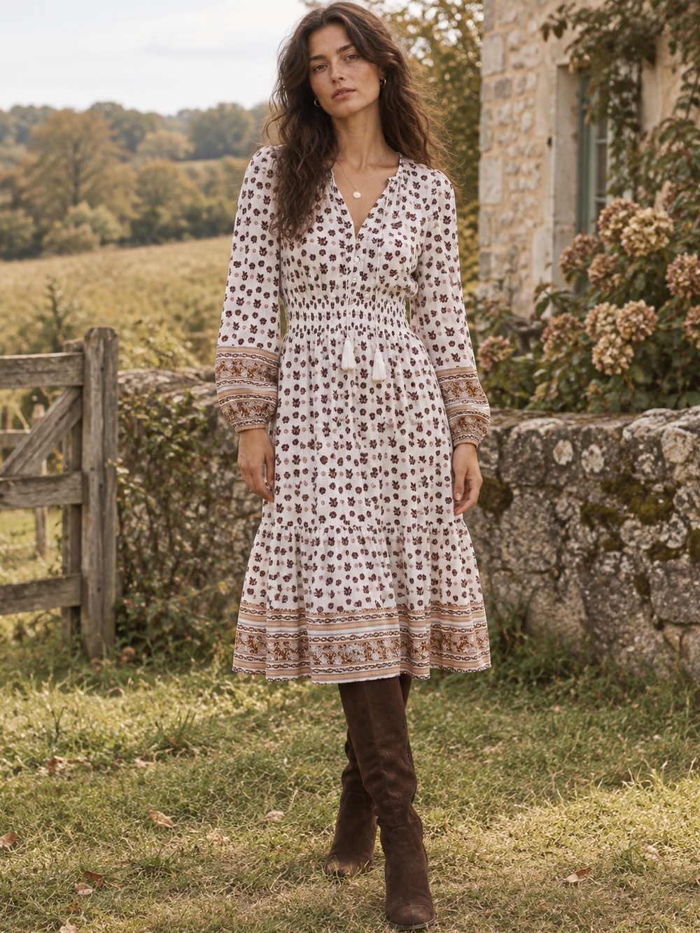Cleobella Blakely Organic Cotton Floral Midi Dress White Burgundy XS